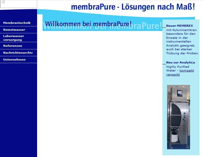 This image features a webpage from membraPure, showcasing their focus on tradition and innovation