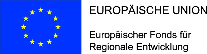 EU flag with stars and text: "EUROPAISCHE UNION" and "Europäischer Fonds für Regionale Entwicklung".