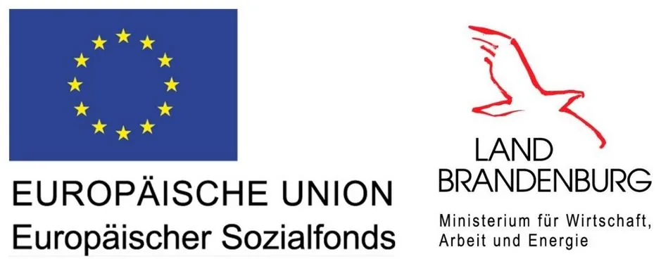 EU and Brandenburg logos with text indicating funding from the European Social Fund.