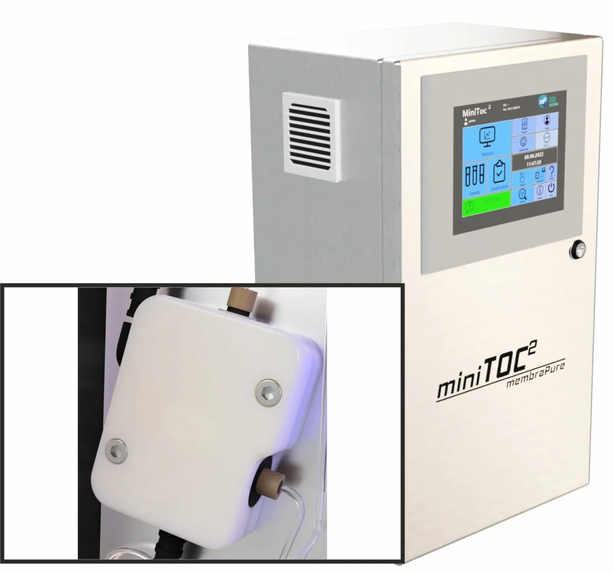 miniTOC² TOC analyzer with touchscreen display and conductivity sensor.
