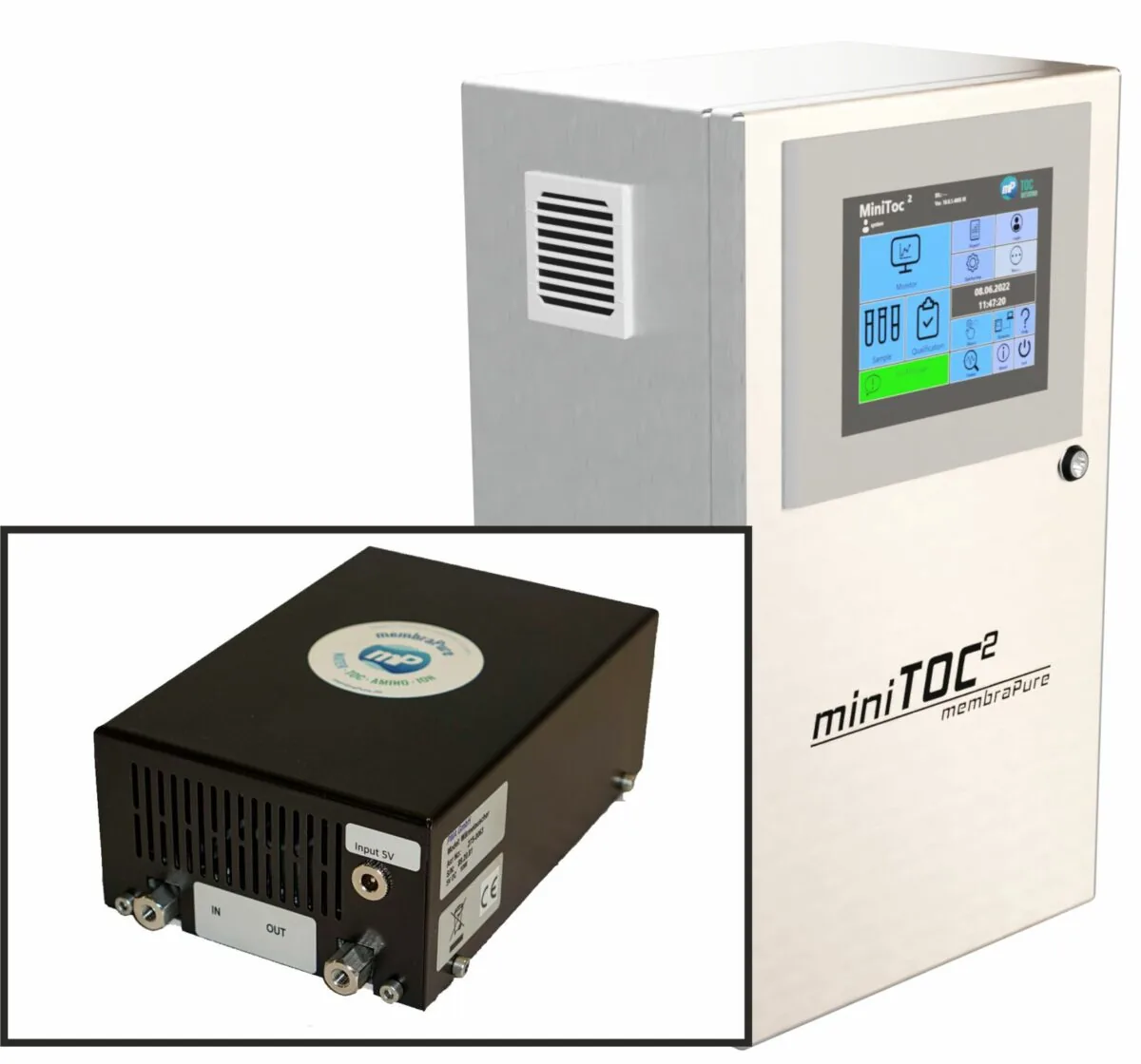miniTOC² TOC analyzer with touchscreen display and compact sensor unit.